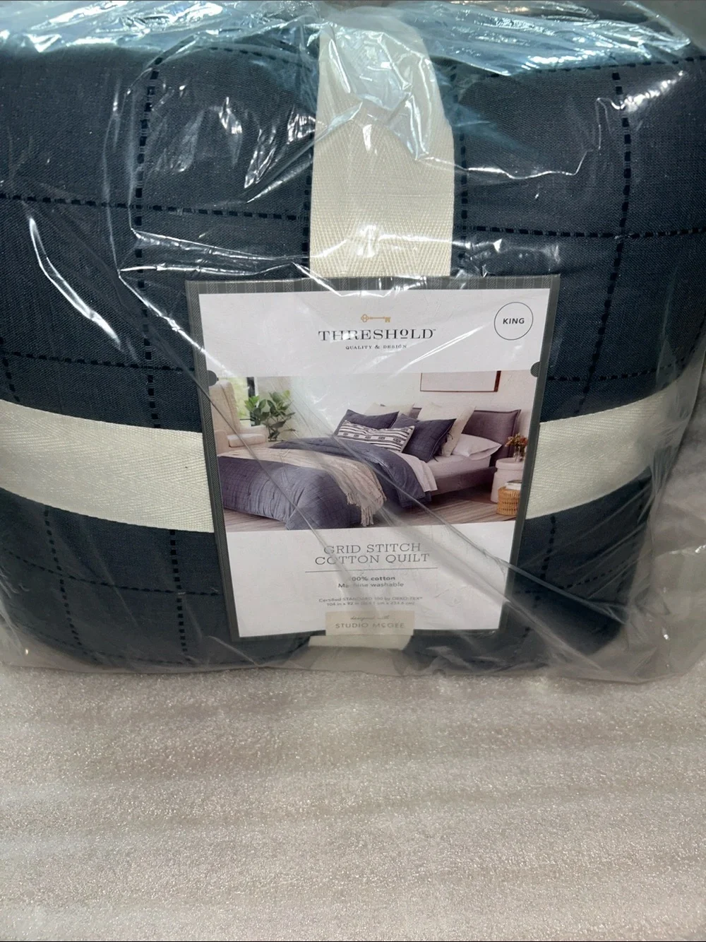 Studio McGee King Slate Blue Cotton Grid Quilt